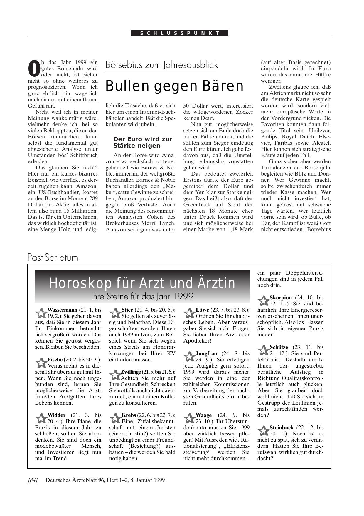 Vorschauseite 1: Horoskop für Arzt und Ärztin: Ihre Sterne für das Jahr 1999