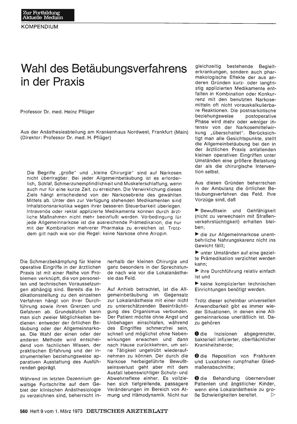 Vorschauseite 1: Wahl des Betäubungsverfahrens in der Praxis