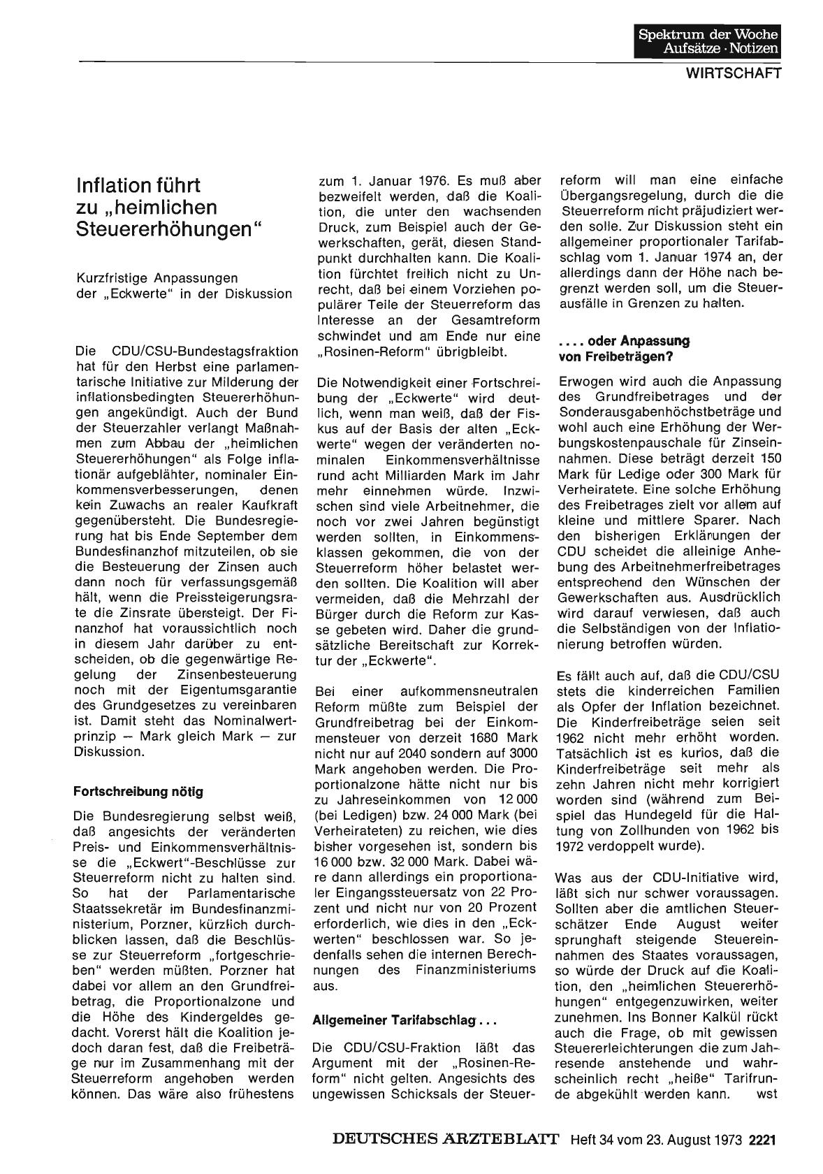 Vorschauseite 1: Inflation führt zu „heimlichen Steuererhöhungen"