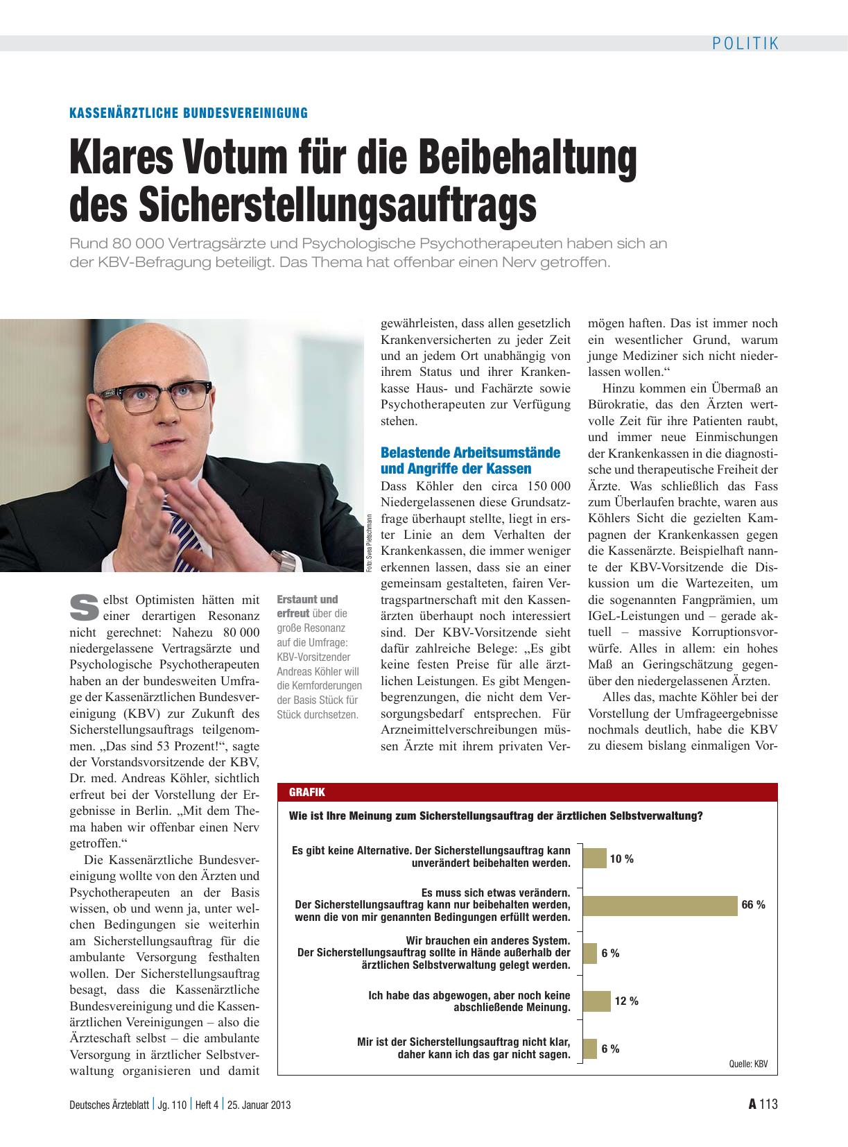 Vorschauseite 1: Kassenärztliche Bundesvereinigung: Klares Votum für die Beibehaltung des Sicherstellungsauftrags