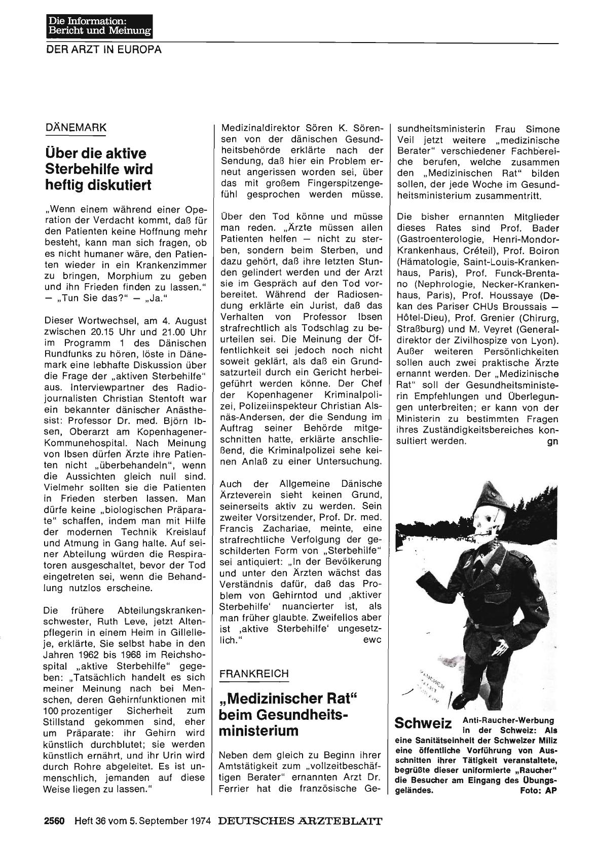 Vorschauseite 1: Dänemark: Über die aktive Sterbehilfe wird heftig diskutiert