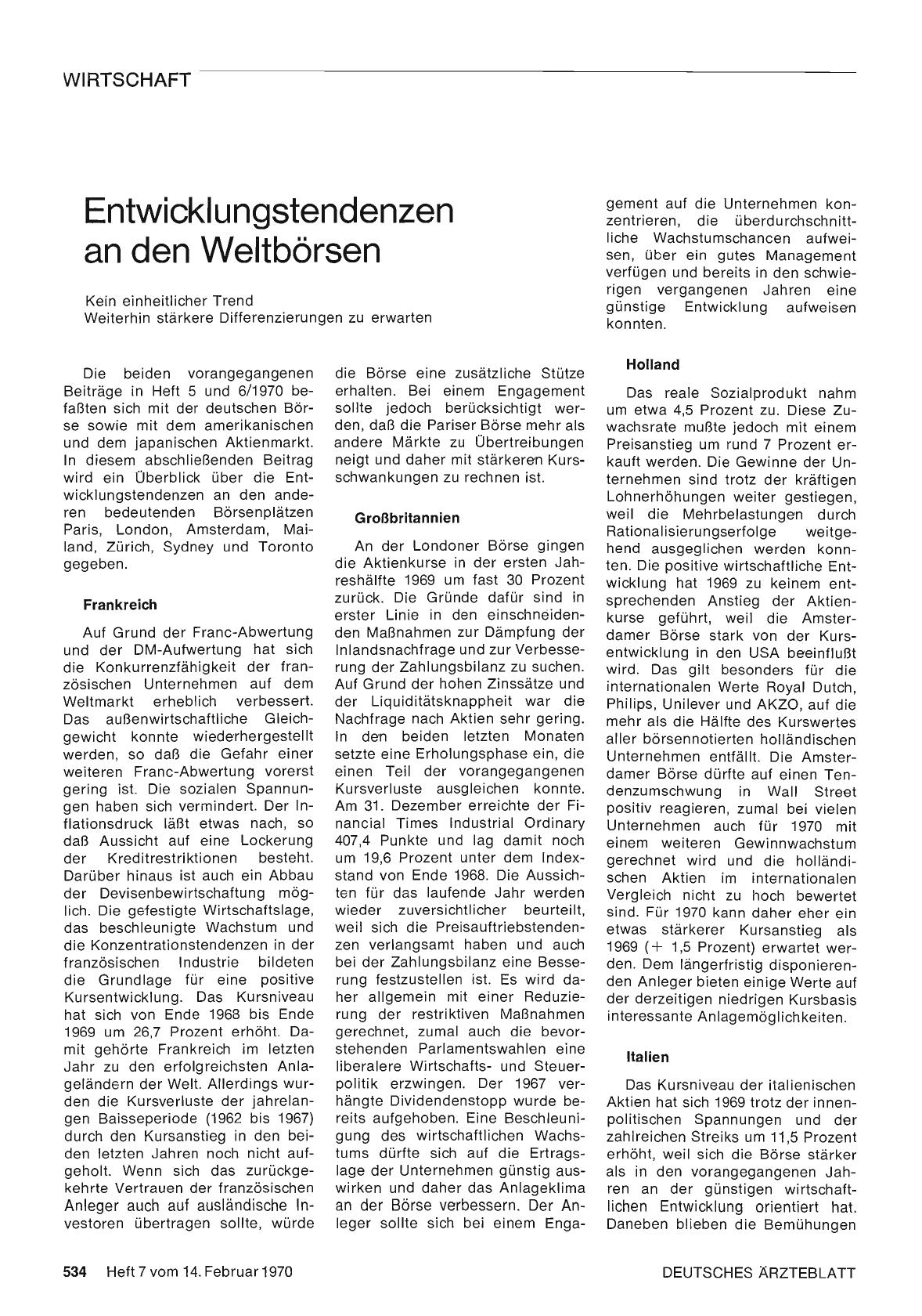 Vorschauseite 1: Entwicklungstendenzen an den Weltbörsen