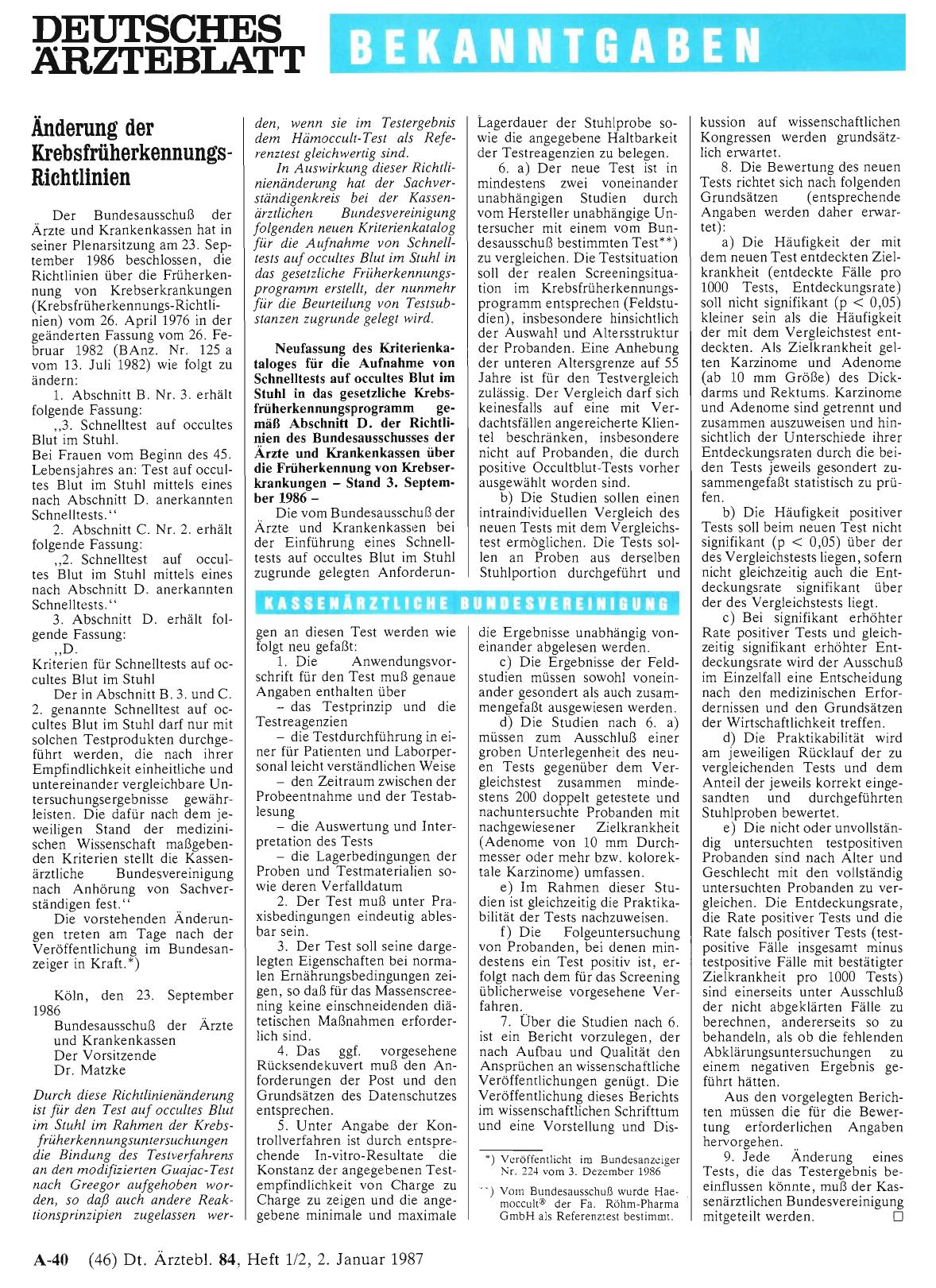 Vorschauseite 1: Änderung der Krebsfrüherkennungs-Richtlinien