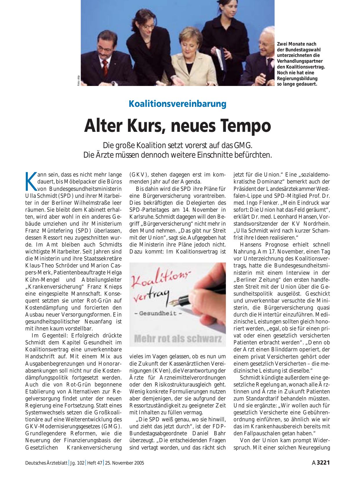Vorschauseite 1: Koalitionsvereinbarung: Alter Kurs, neues Tempo