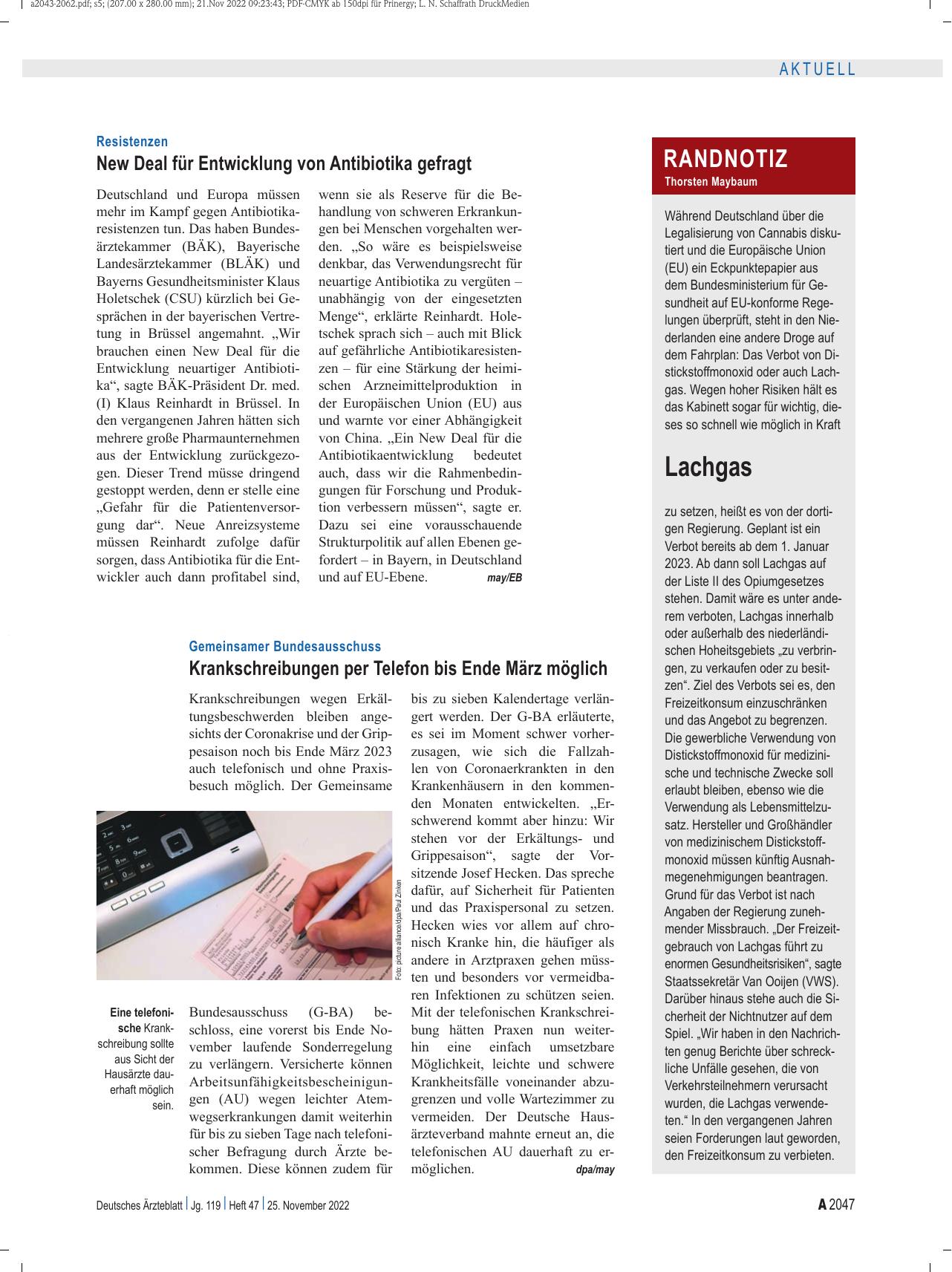 Vorschauseite 1: Gemeinsamer Bundesausschuss: Krankschreibungen per Telefon bis Ende März möglich