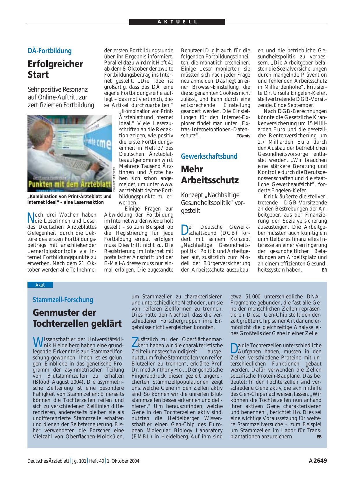 Vorschauseite 1: DÄ-Fortbildung: Erfolgreicher Start