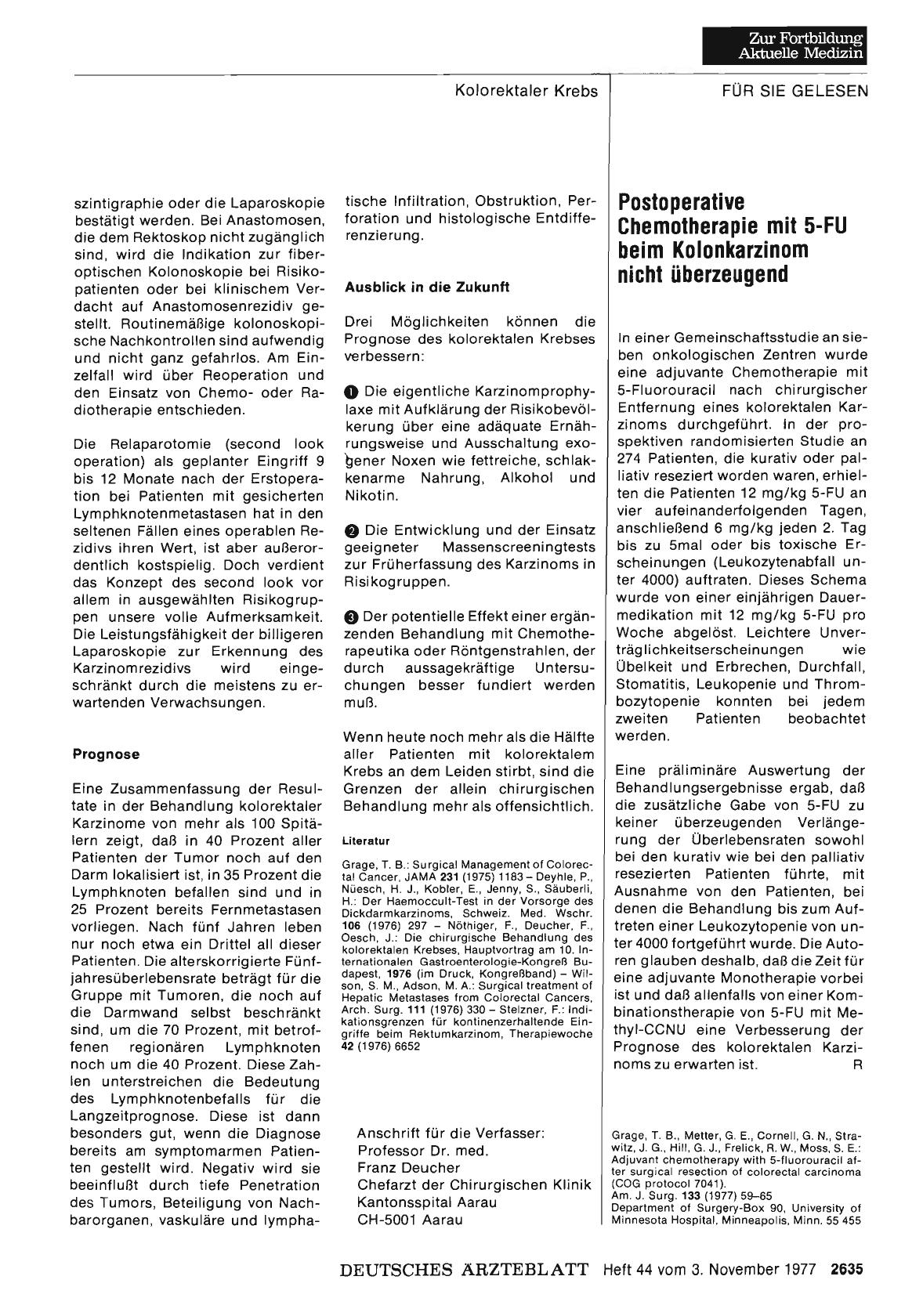 Vorschauseite 1: Postoperative Chemotherapie mit 5-FU beim Kolonkarzinom nicht überzeugend