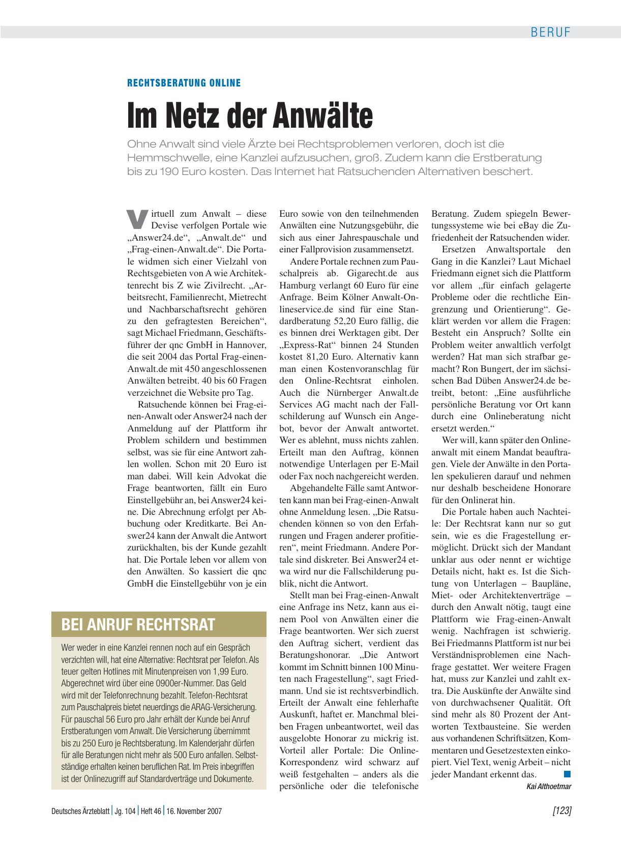 Vorschauseite 1: Rechtsberatung online: Im Netz der Anwälte