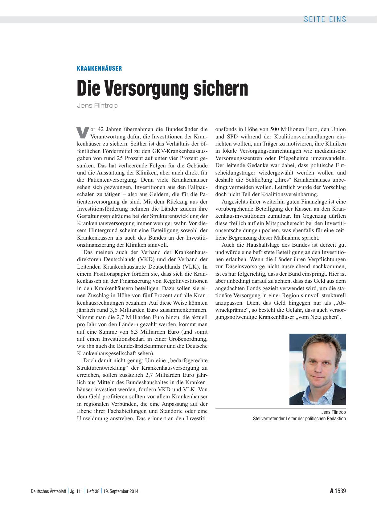 Vorschauseite 1: Krankenhäuser: Die Versorgung sichern