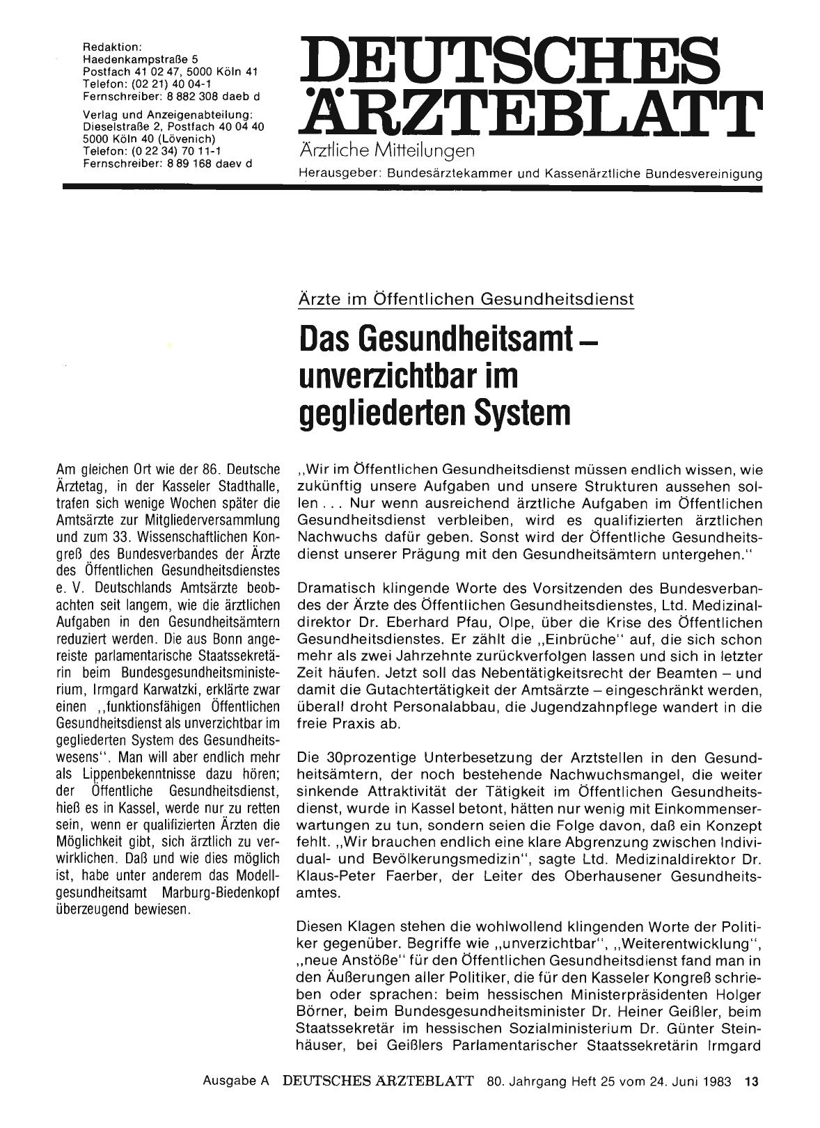 Vorschauseite 1: Das Gesundheitsamt - unverzichtbar im gegliederten System