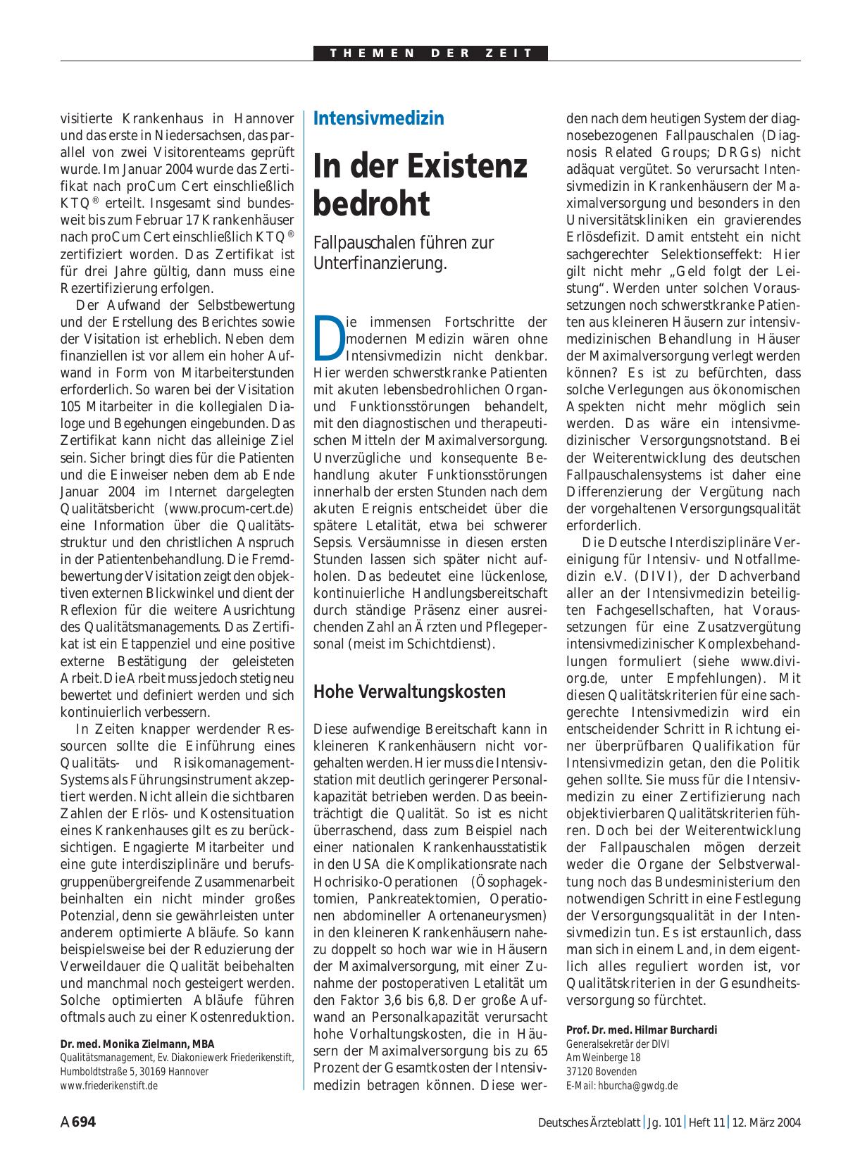 Vorschauseite 1: Intensivmedizin: In der Existenz bedroht