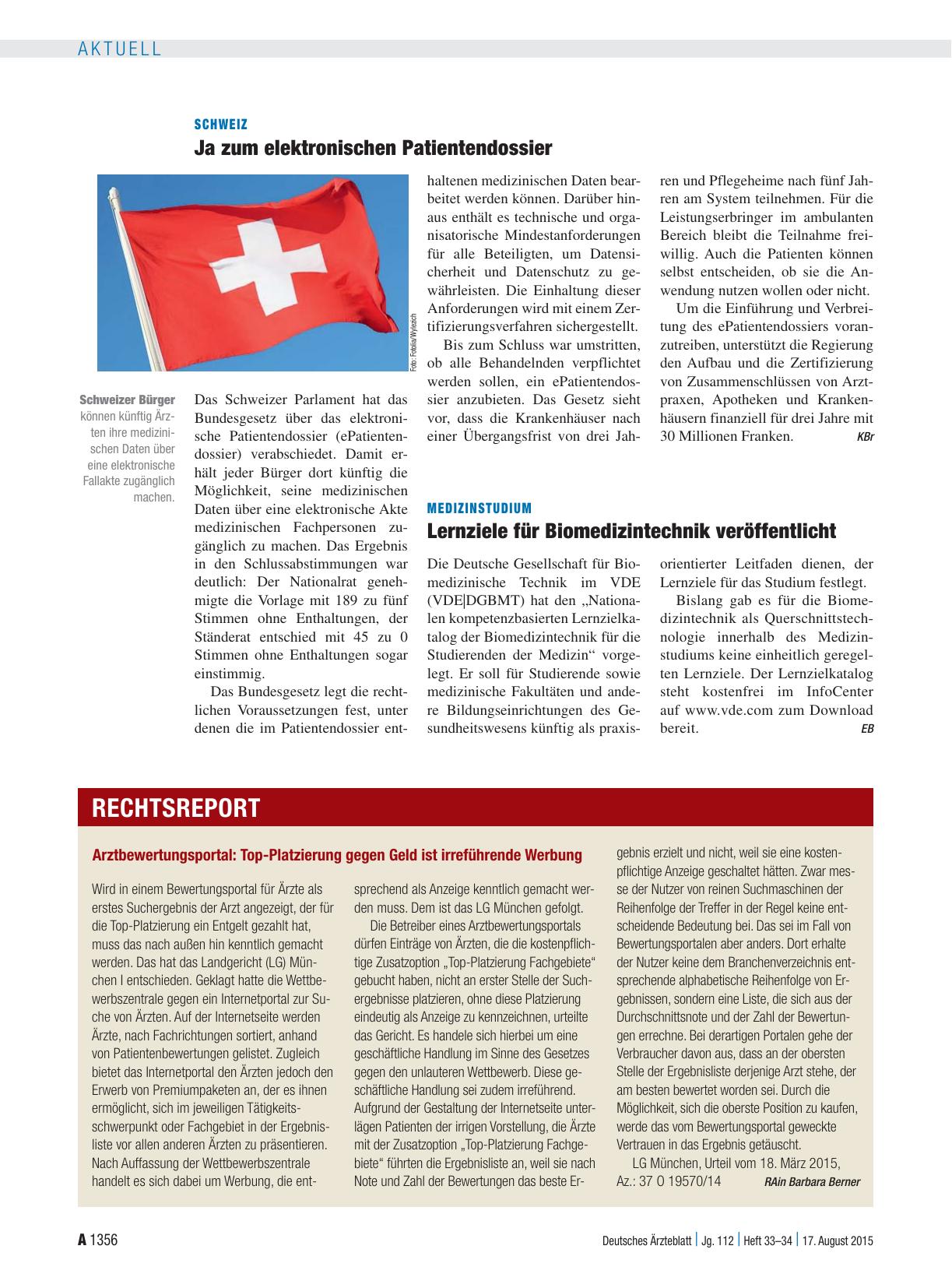 Vorschauseite 1: Arztbewertungsportal: Top-Platzierung gegen Geld ist irreführende Werbung