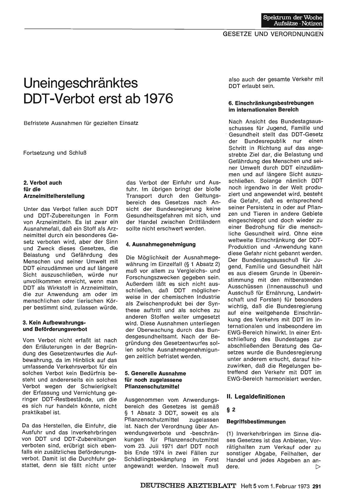 Vorschauseite 1: Uneingeschränktes DDT-Verbot erst ab 1976: Befristete Ausnahmen für gezielten Einsatz - Fortsetzung und Schluss