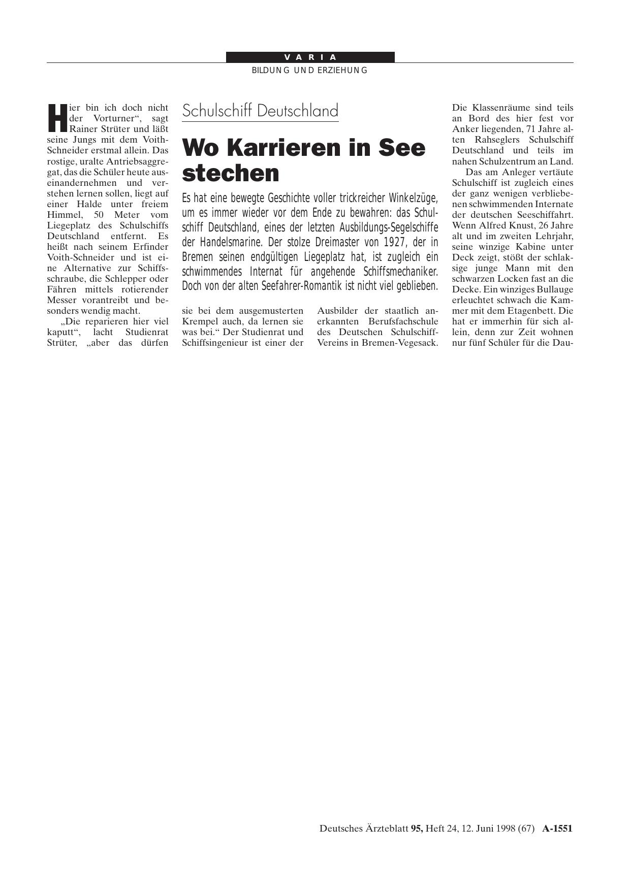 Vorschauseite 1: Schulschiff Deutschland: Wo Karrieren in See stechen