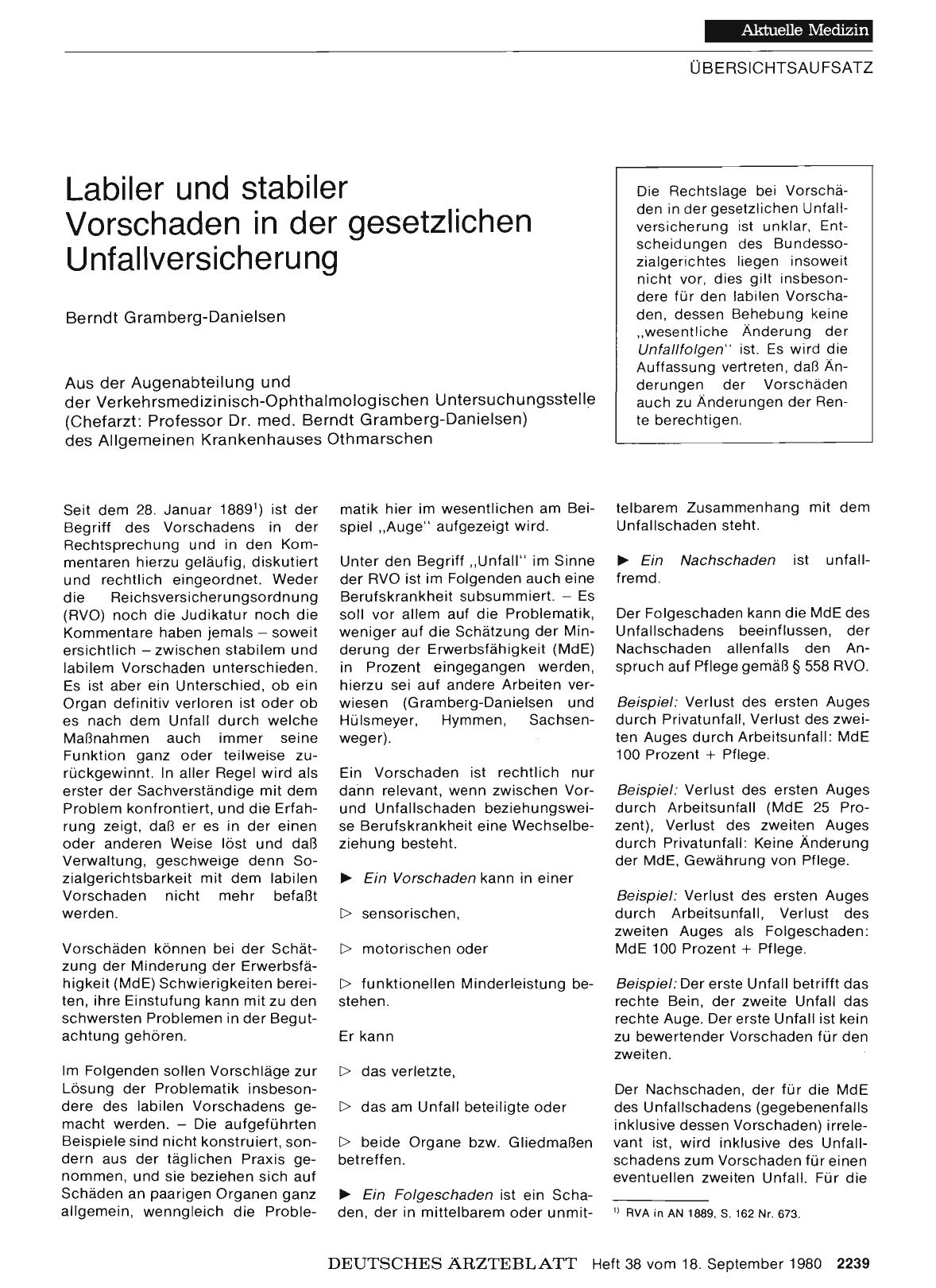 Vorschauseite 1: Labiler und stabiler Vorschaden in der gesetzlichen Unfallversicherung
