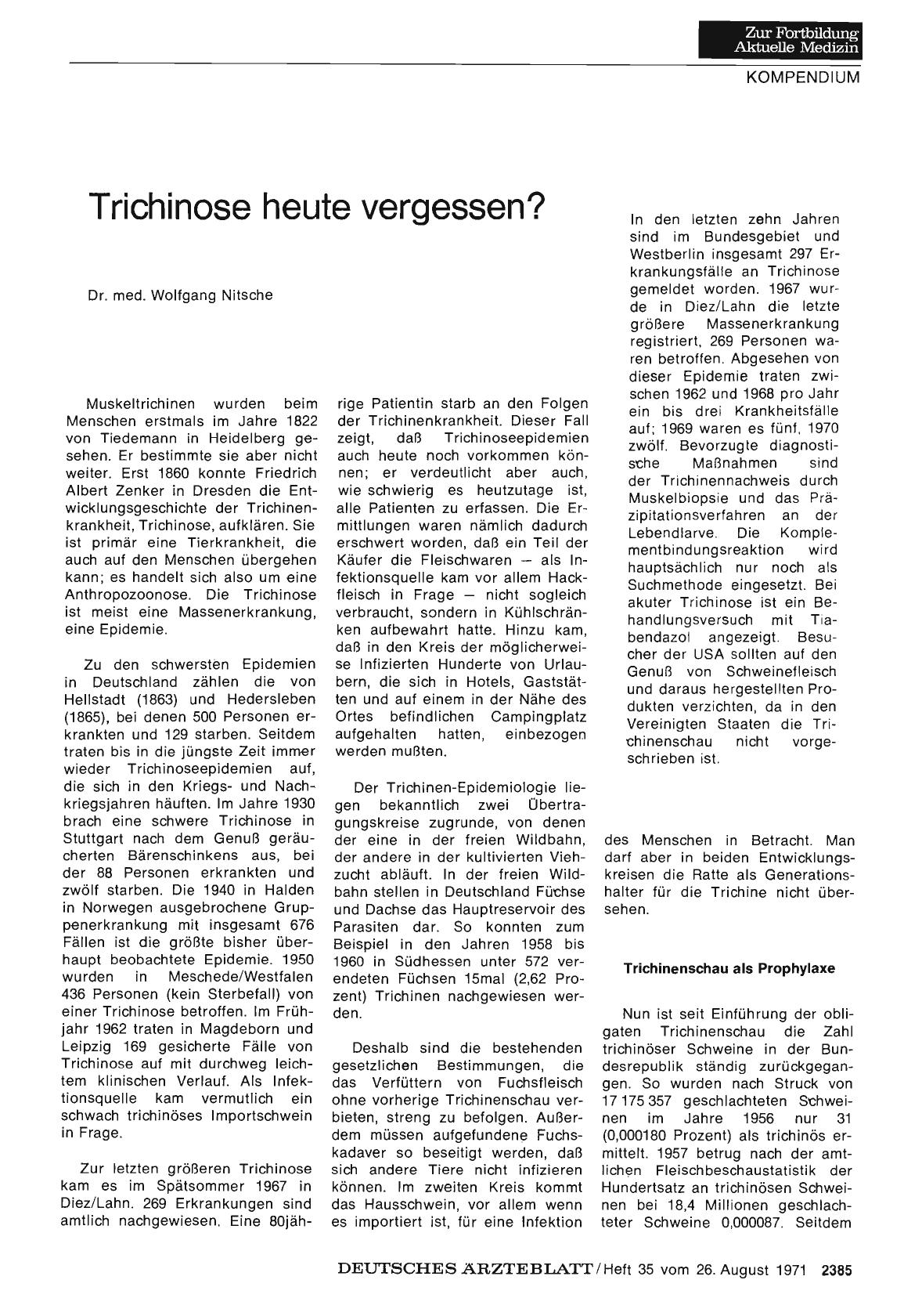 Vorschauseite 1: Trichinose heute vergessen?