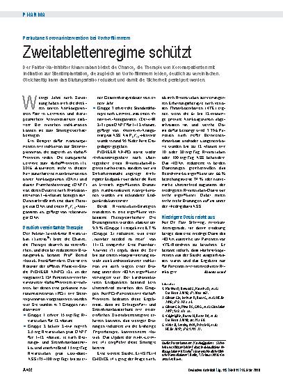 Vorschauseite 1: Perkutane Koronarintervention bei Vorhofflimmern: Zweitablettenregime schützt