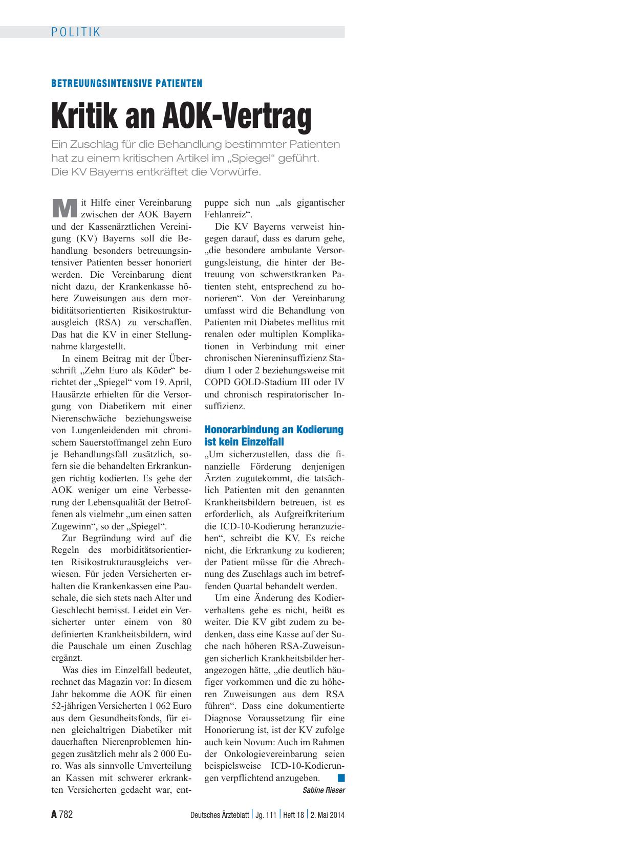 Vorschauseite 1: Betreuungsintensive Patienten: Kritik an AOK-Vertrag