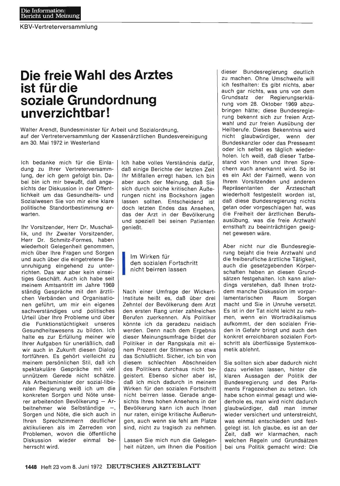 Vorschauseite 1: Die freie Wahl des Arztes ist für die soziale Grundordnung unverzichtbar!