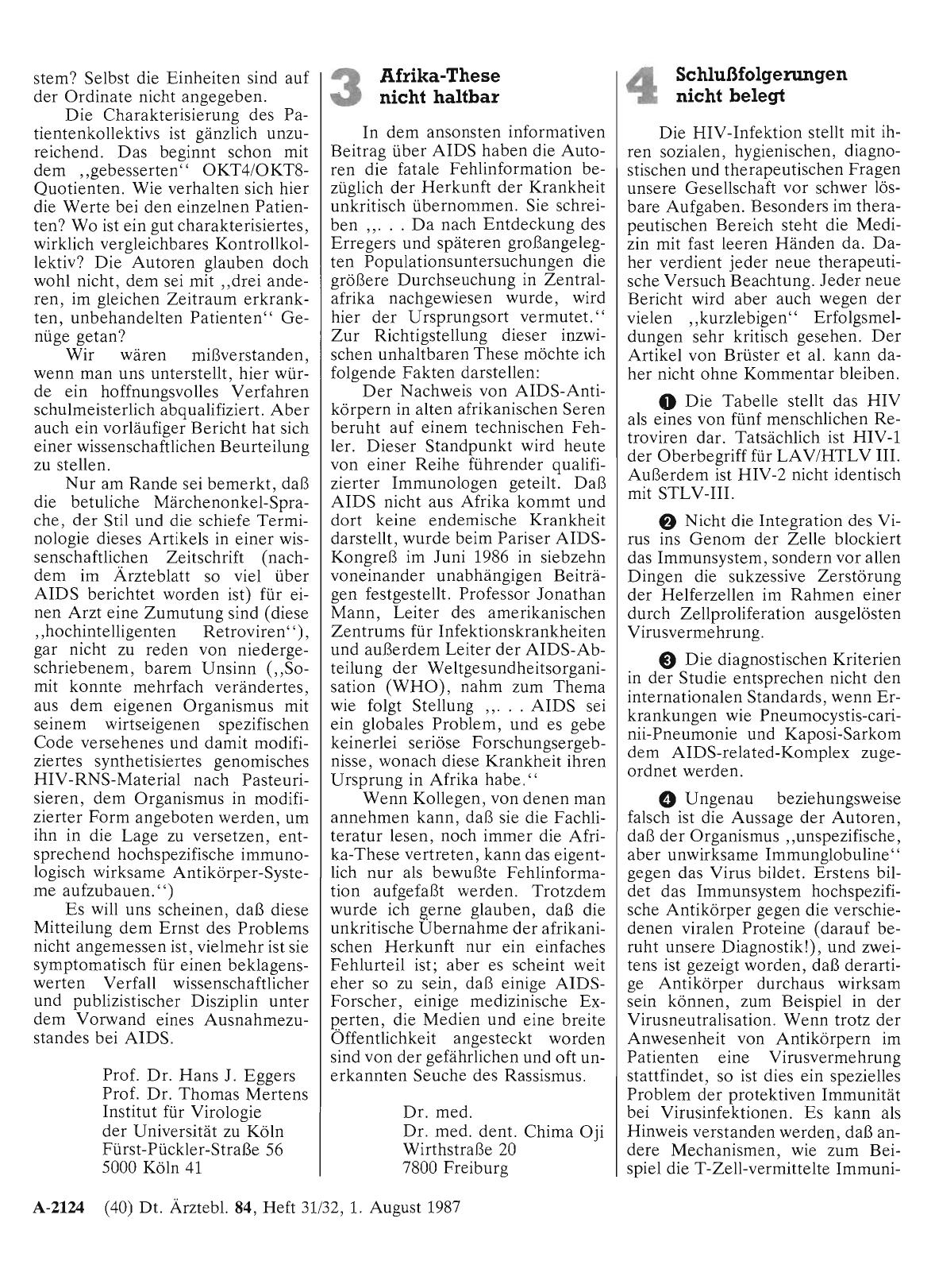 Vorschauseite 1: Die Behandlung von AIDSund ARC-Patienten mit einer lymphozytären Autovakzine: 3 Afrika-These nicht haltbar