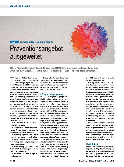 Vorschauseite 1: 30. Weltaidstag – nationale Aspekte: Präventionsangebot ausgeweitet