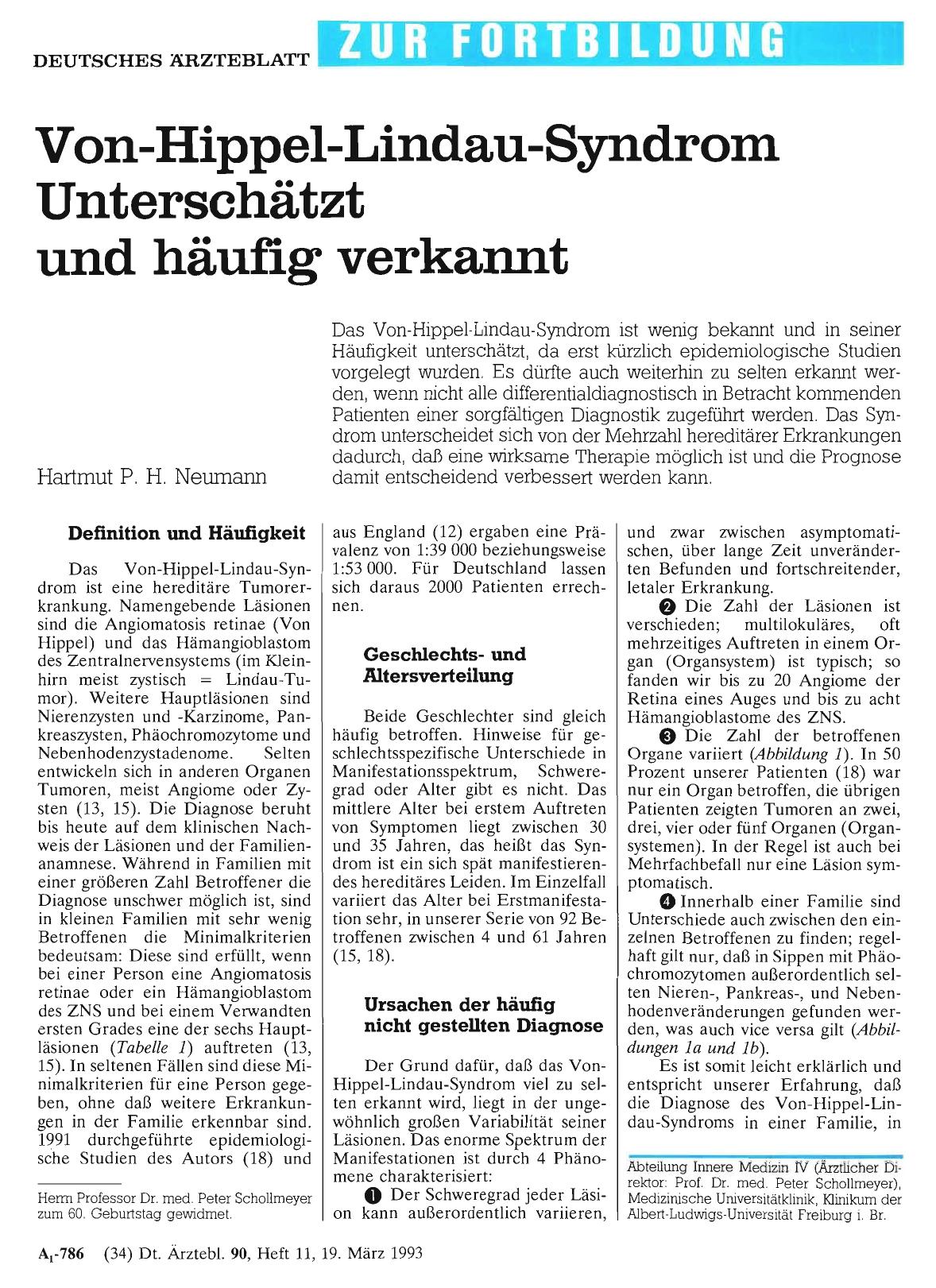 Vorschauseite 1: Von-Hippel-Lindau-Syndrom Unterschätzt und häufig verkannt