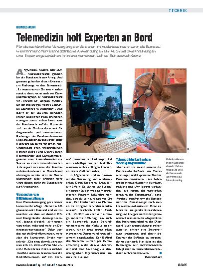 Vorschauseite 1: Bundeswehr: Telemedizin holt Experten an Bord