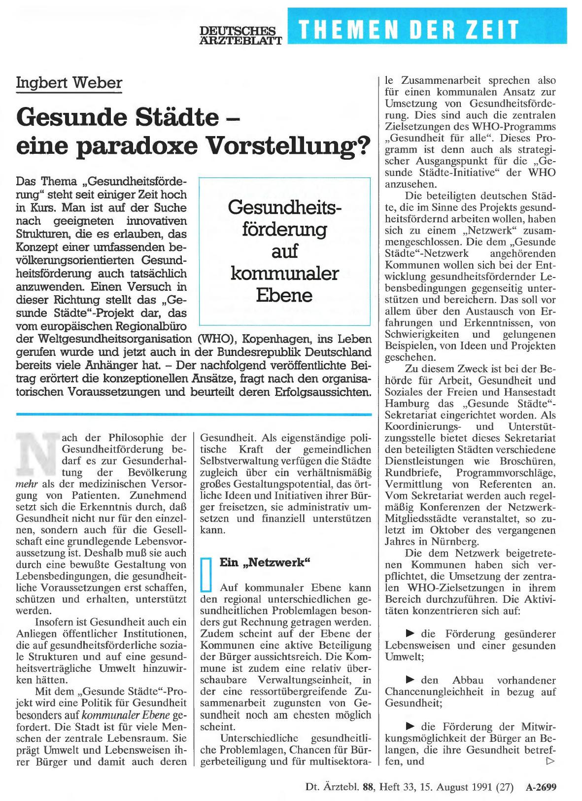 Vorschauseite 1: Gesunde Städte - eine paradoxe Vorstellung? Gesundheitsförderung auf kommunaler Ebene