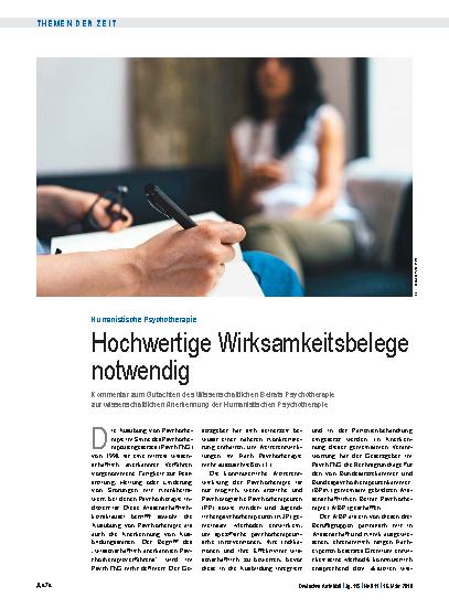 Vorschauseite 1: Humanistische Psychotherapie: Hochwertige Wirksamkeitsbelege notwendig