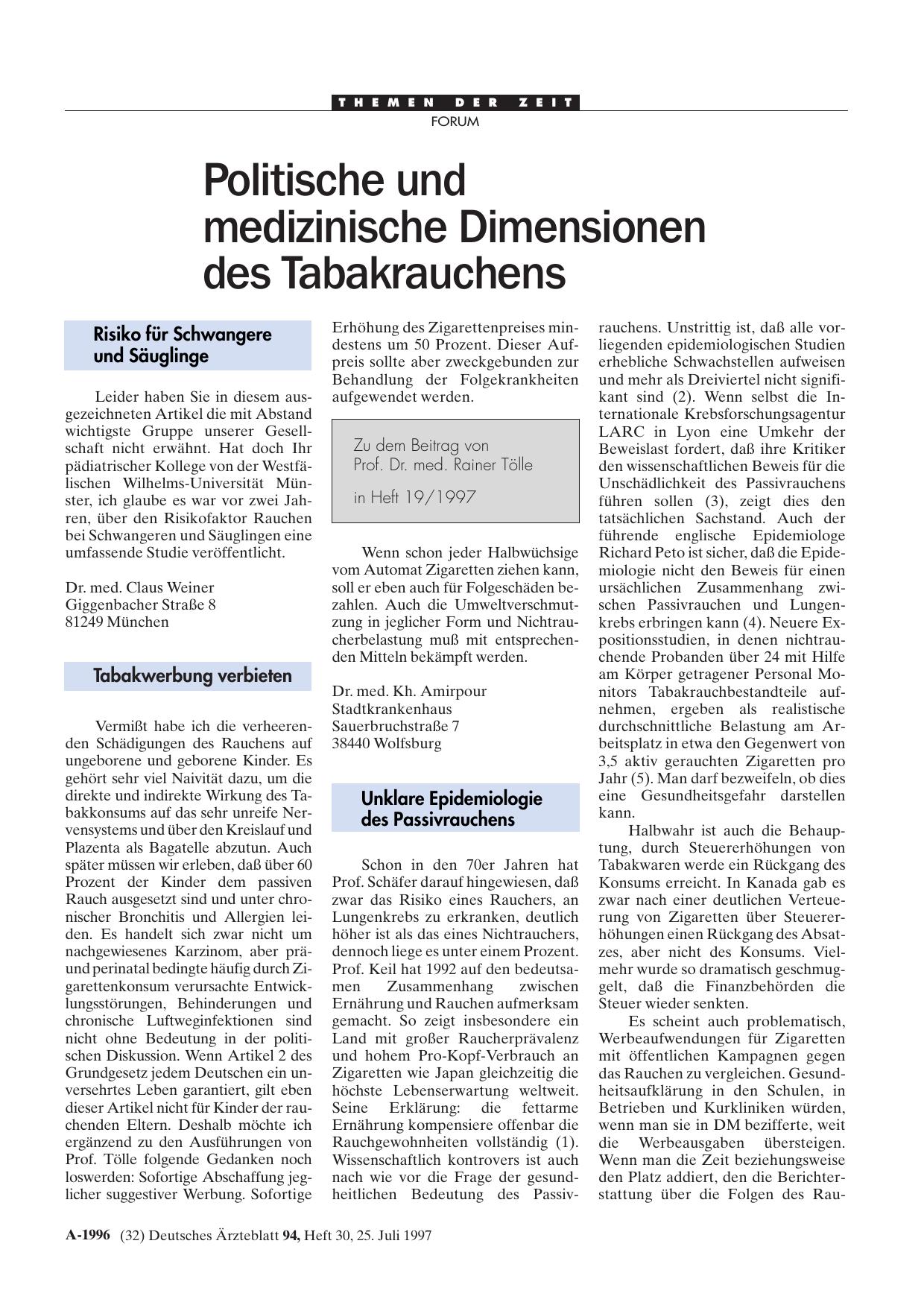 Vorschauseite 1: Politische und medizinische Dimensionen des Tabakrauchens: Tabakwerbung verbieten