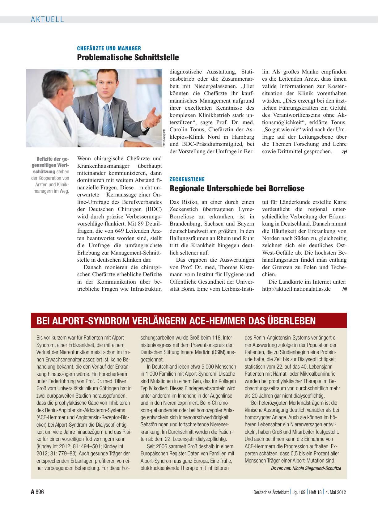 Vorschauseite 1: Chefärzte und Manager: Problematische Schnittstelle