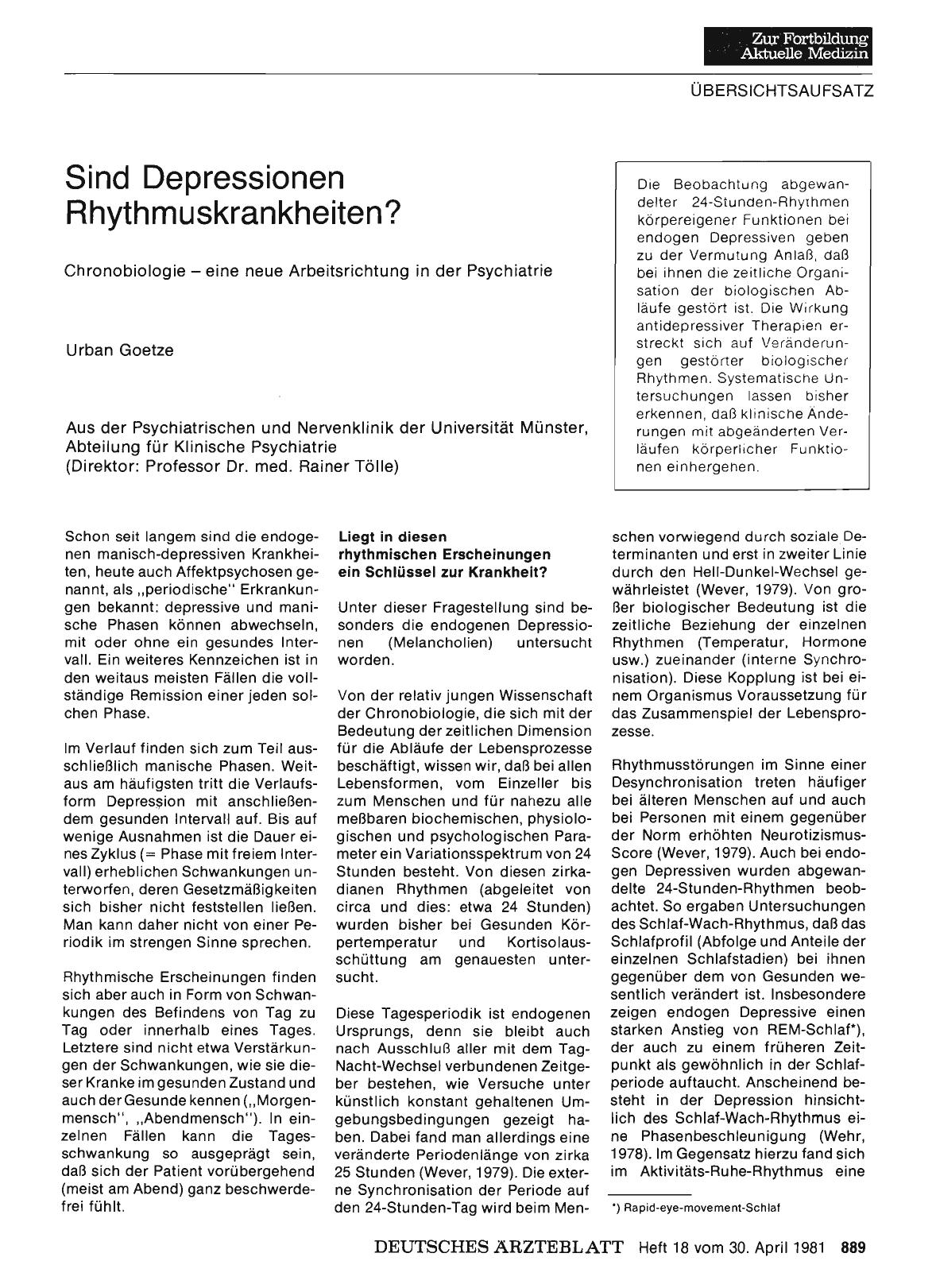 Vorschauseite 1: Sind Depressionen Rhythmuskrankheiten?