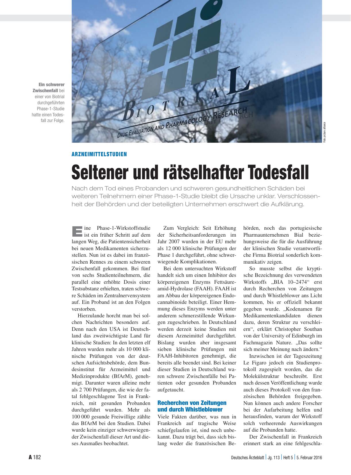 Vorschauseite 1: Arzneimittelstudien: Seltener und rätselhafter Todesfall