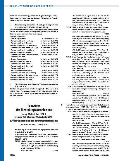 Vorschauseite 2: Beschluss des Bewertungsausschusses nach § 87 Abs. 1 Satz 1 SGB V in seiner 402. Sitzung am 19. September 2017 zu Empfehlungen zur Vereinbarung von Veränderungen der Morbiditätsst…