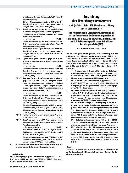 Vorschauseite 3: Beschluss des Bewertungsausschusses nach § 87 Abs. 1 Satz 1 SGB V in seiner 402. Sitzung am 19. September 2017 zu Empfehlungen zur Vereinbarung von Veränderungen der Morbiditätsst…