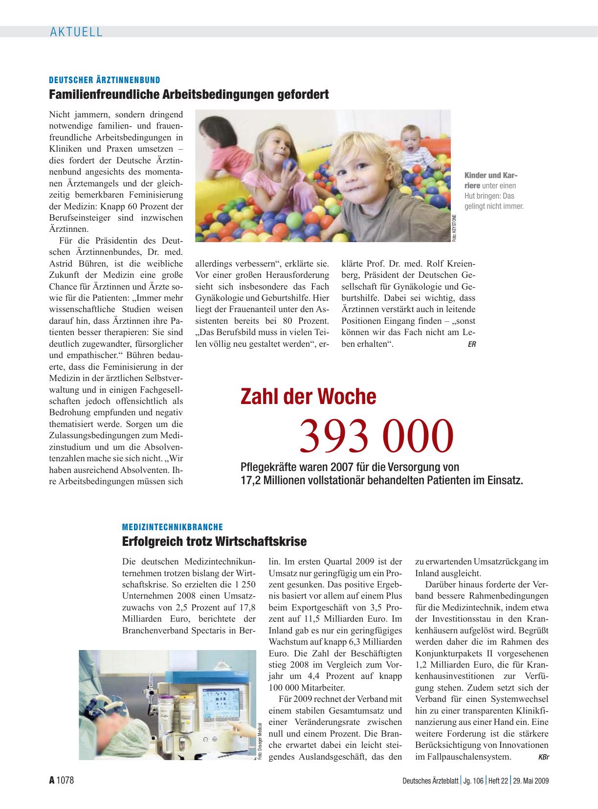 Vorschauseite 1: Deutscher Ärztinnenbund: Familienfreundliche Arbeitsbedingungen gefordert