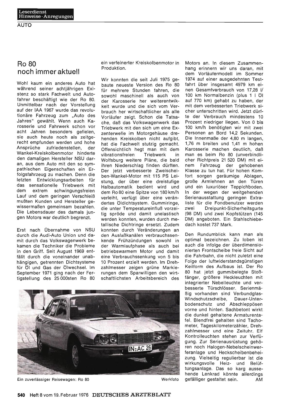 Vorschauseite 1: Ro 80 noch immer aktuell