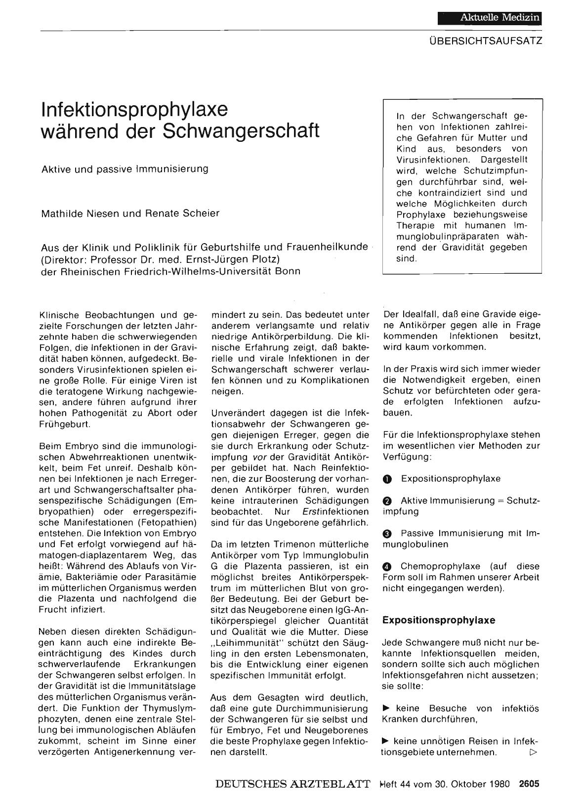 Vorschauseite 1: Infektionsprophylaxe während der Schwangerschaft: Aktive und passive Immunisierung