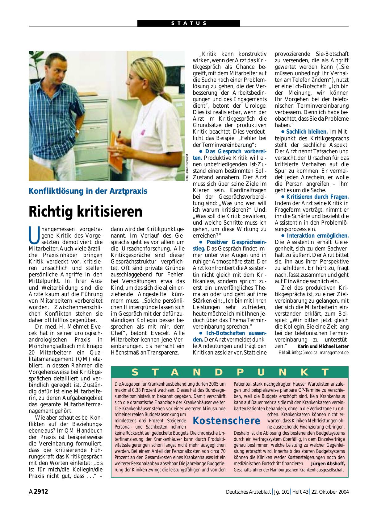 Vorschauseite 1: Standpunkt: Kostenschere