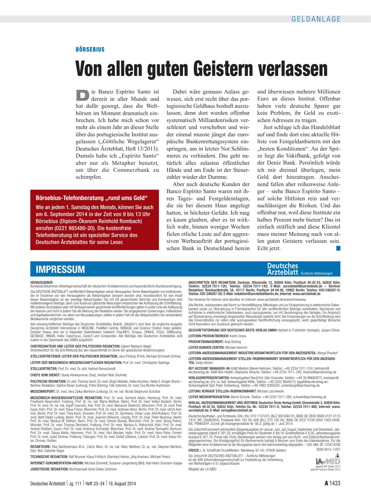 Vorschauseite 1: Börsebius: Von allen guten Geistern verlassen
