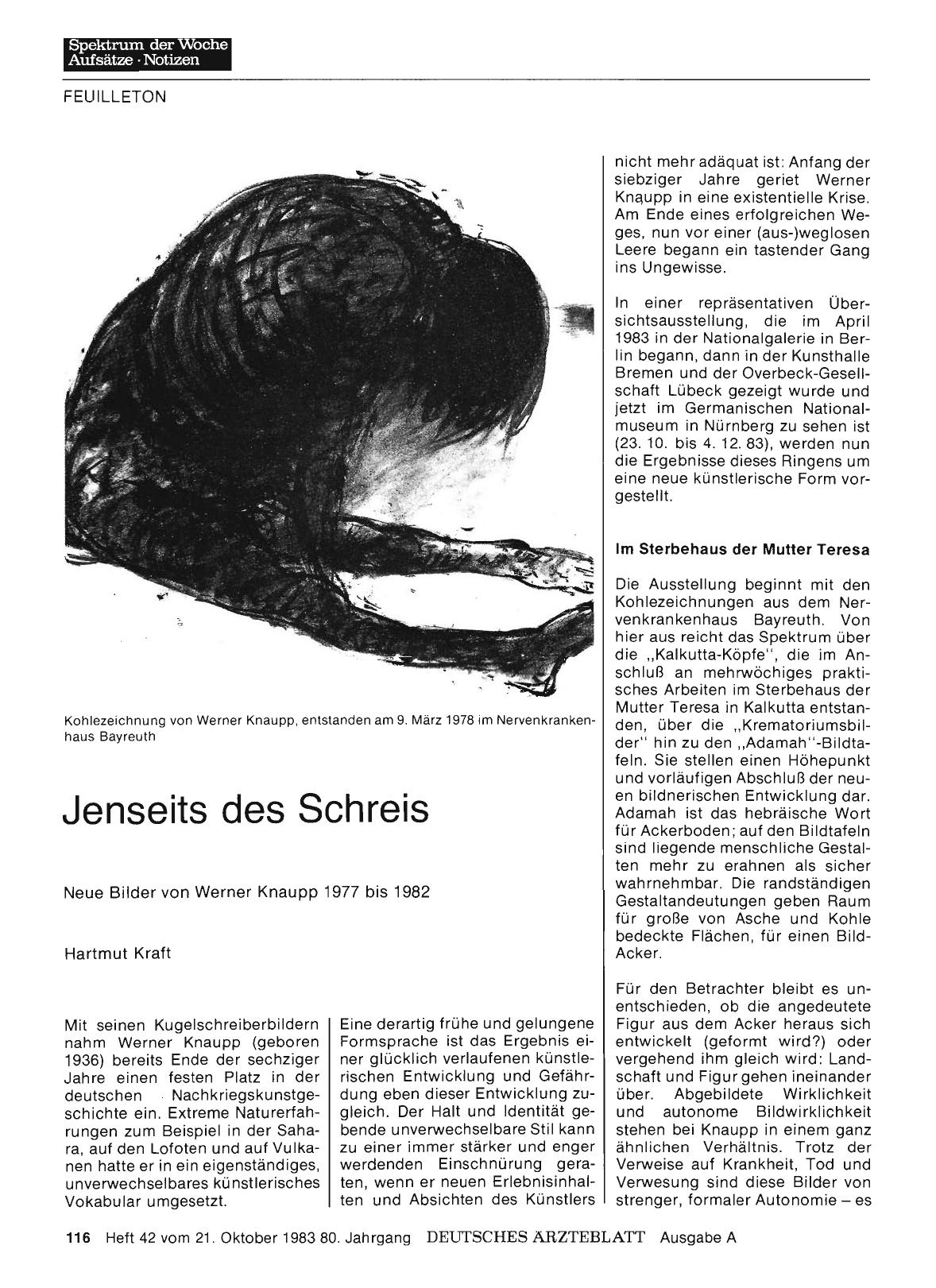 Vorschauseite 1: Jenseits des Schreis: Neue Bilder von Werner Knaupp 1977 bis 1982