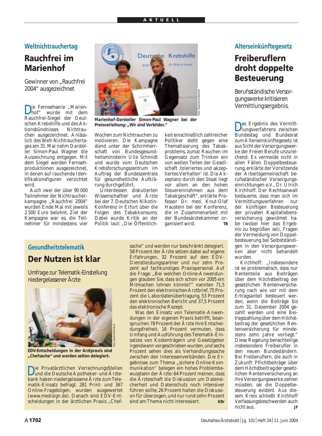 Vorschauseite 1: Weltnichtrauchertag: Rauchfrei im Marienhof