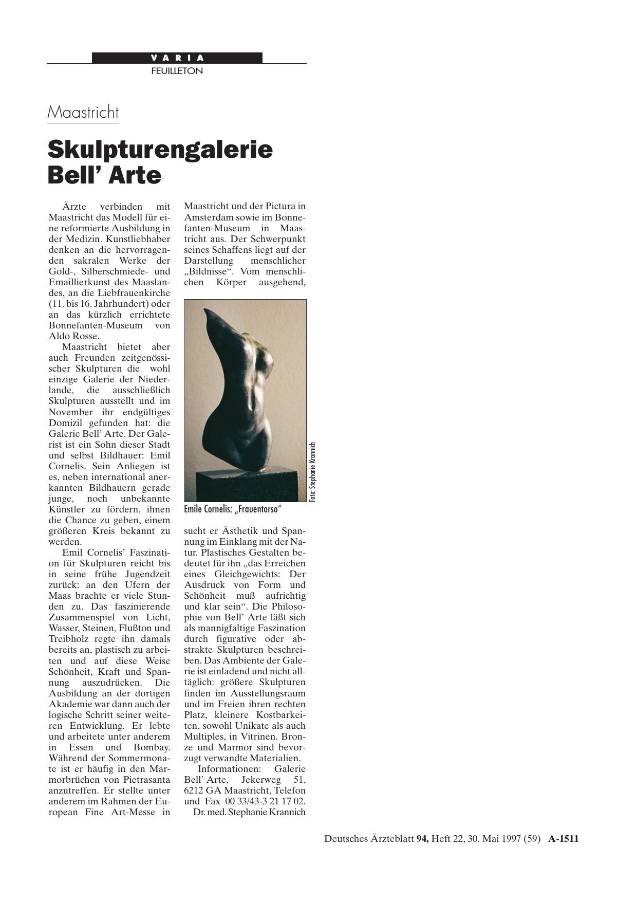 Vorschauseite 1: Maastricht: Skulpturengalerie Bell? Arte