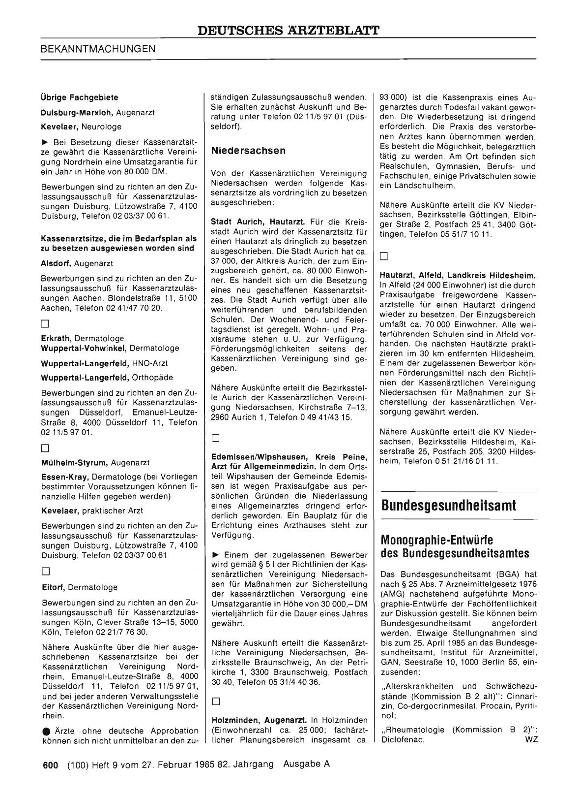 Vorschauseite 1: Monographie-Entwürfe des Bundesgesundheitsamtes