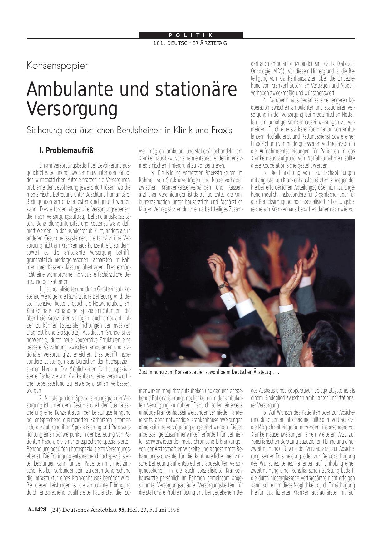 Vorschauseite 1: Konsenspapier: Ambulante und stationäre Versorgung