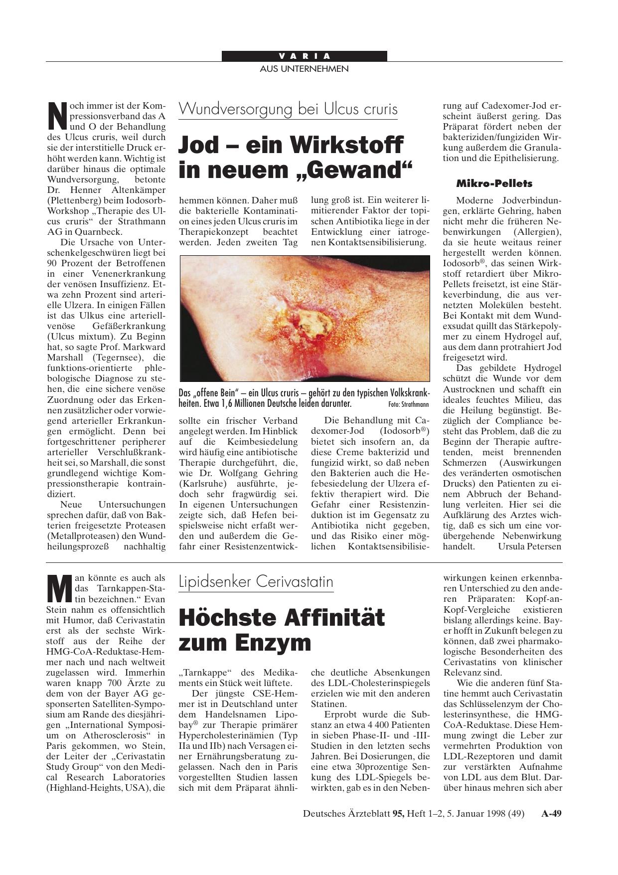 Vorschauseite 1: Wundversorgung bei Ulcus cruris: Jod - ein Wirkstoff in neuem „Gewand“