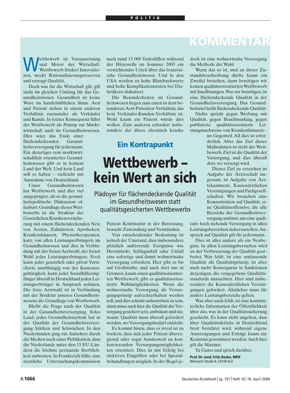 Vorschauseite 1: Ein Kontrapunkt: Wettbewerb – kein Wert an sich