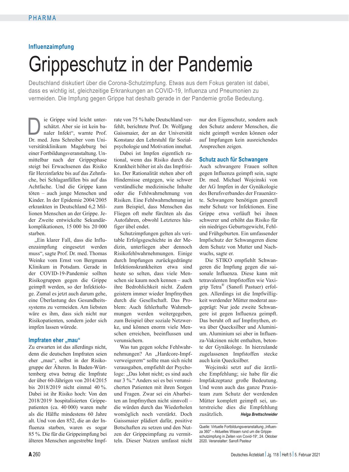 Vorschauseite 1: Influenzaimpfung: Grippeschutz in der Pandemie