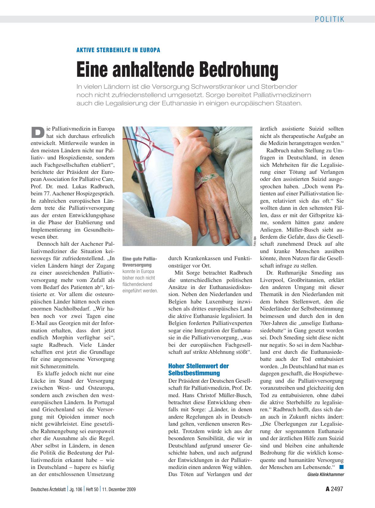 Vorschauseite 1: Aktive Sterbehilfe in Europa: Eine anhaltende Bedrohung