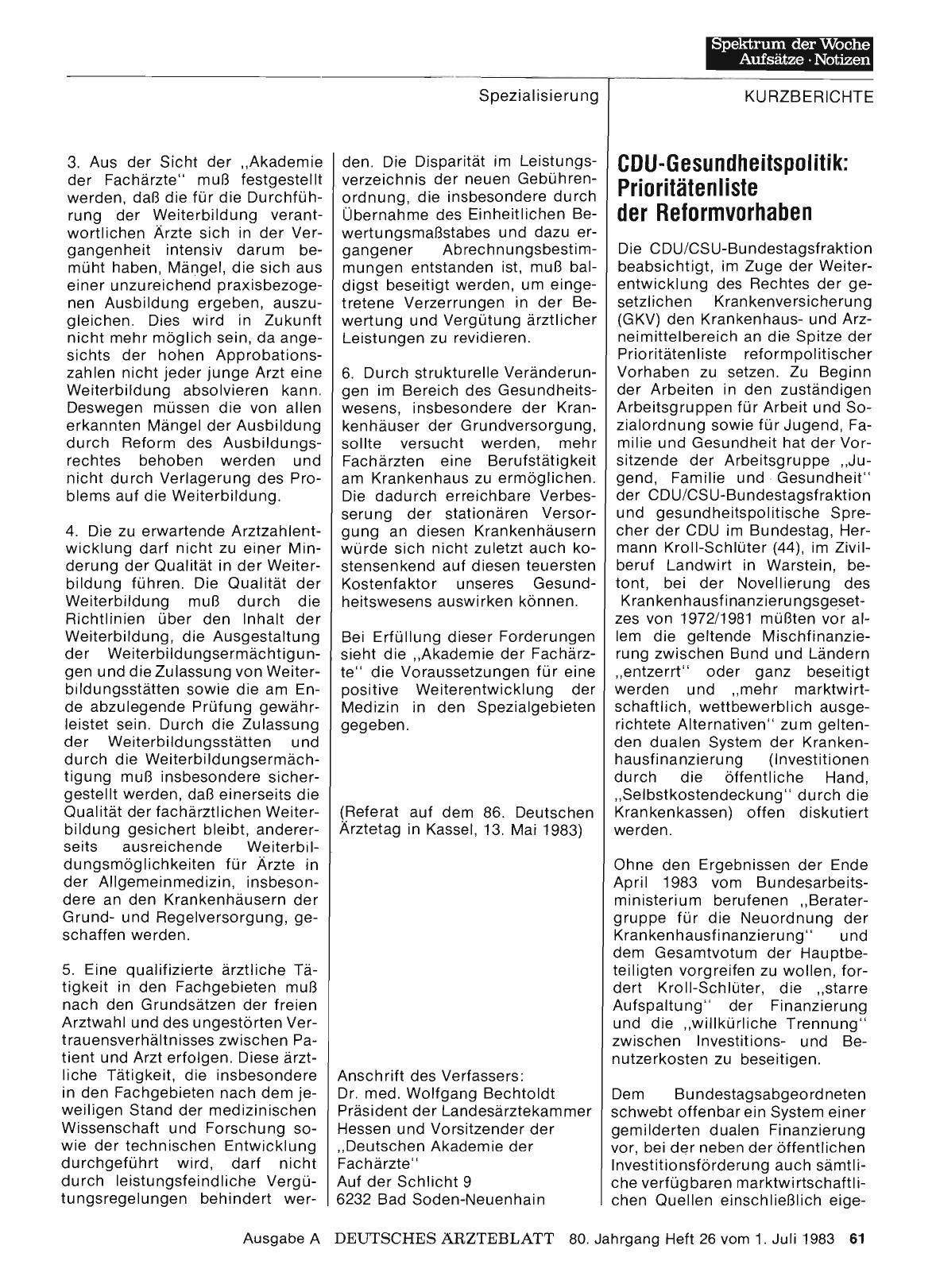Vorschauseite 1: CDU-Gesundheitspolitik: Prioritätenliste der Reformvorhaben